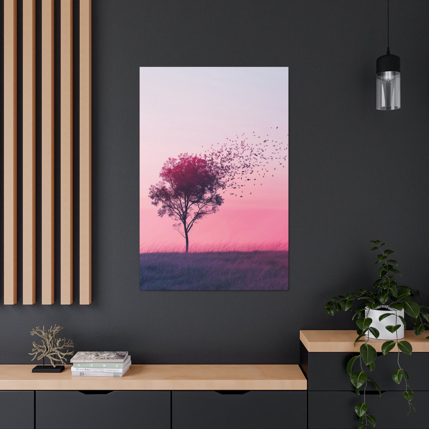 Tree in a Purple Sunset Digital Illustration Canvas Gallery Wraps