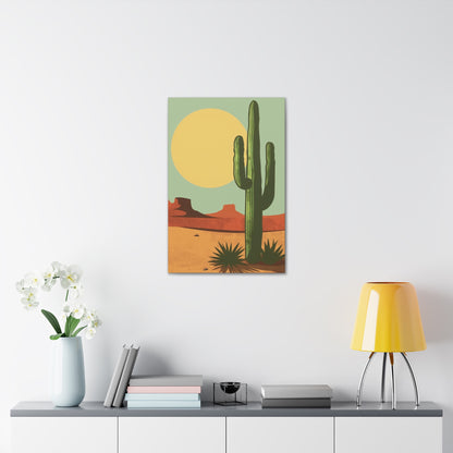 Saguaro Cactus in Desert - Illustration Canvas Gallery Wraps