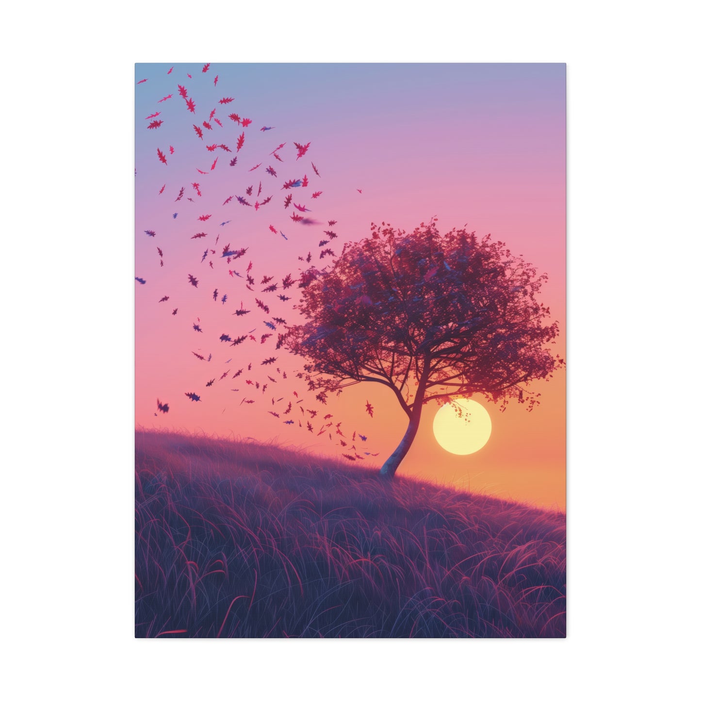 Leaves Carried by Wind from a Tree - Illustration Canvas Gallery Wraps