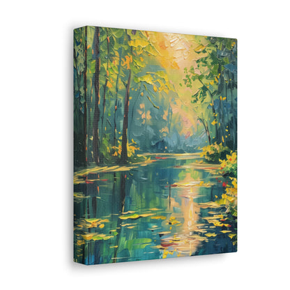 Lake in a Forest - Claude Monet Style Digital Print Canvas Gallery Wraps