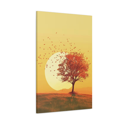 Red Tree in a Golden Sunset Digital Illustration Canvas Gallery Wraps