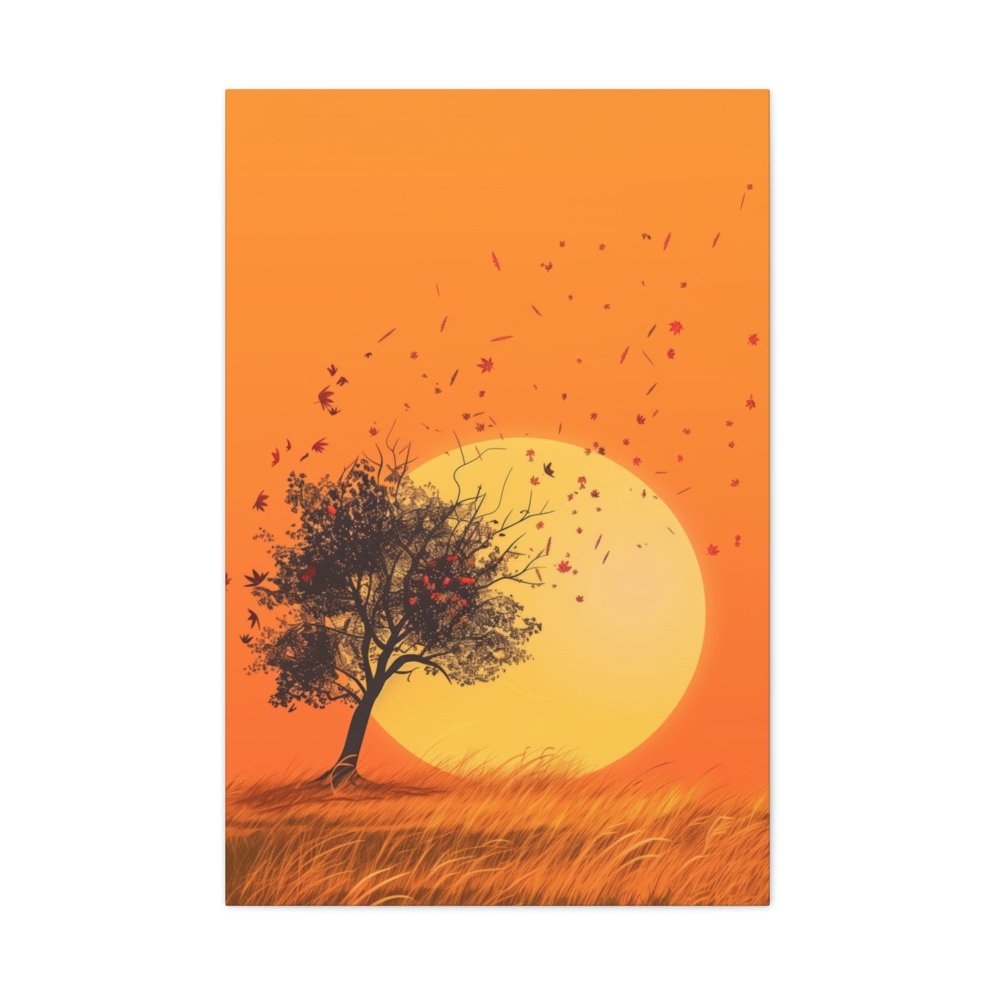 Tree in a Golden Sunset Digital Illustration Canvas Gallery Wraps