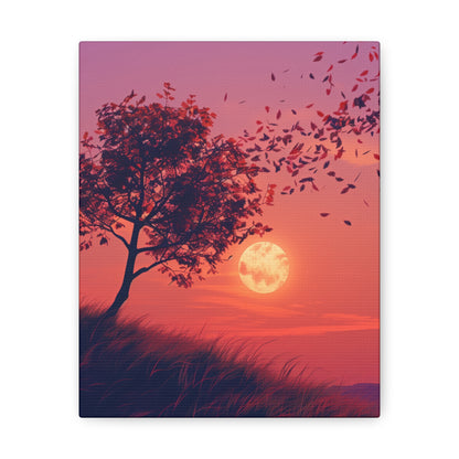 Tree in a Purple Sunset Digital Illustration Canvas Gallery Wraps