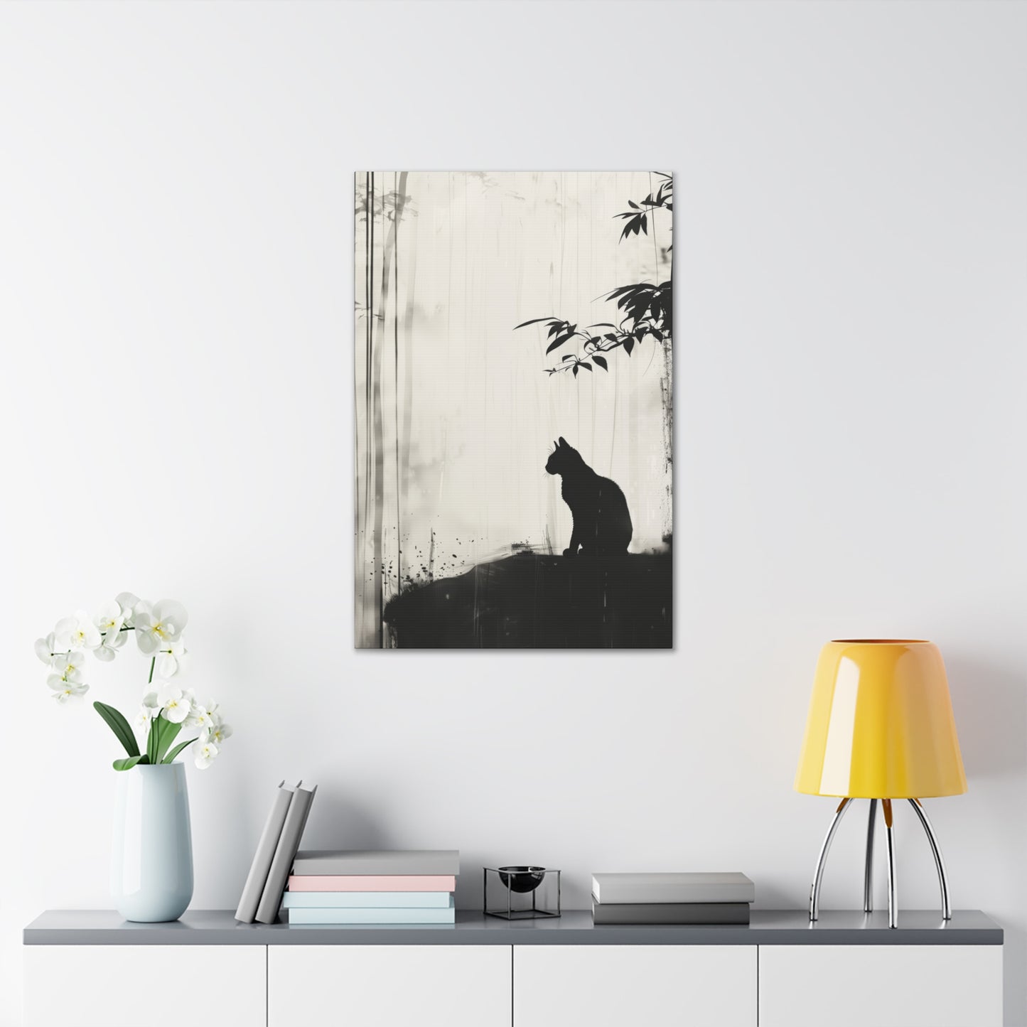 Black Cat Digital Illustration Canvas Gallery Wraps