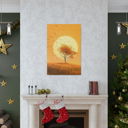 Tree in a Golden Sunset Digital Illustration Canvas Gallery Wraps