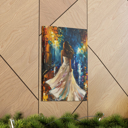 bride walking in the streets - Leonid Afremov Style Digital Print Canvas Gallery Wraps