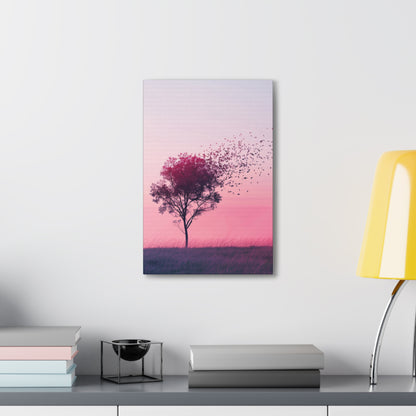 Tree in a Purple Sunset Digital Illustration Canvas Gallery Wraps