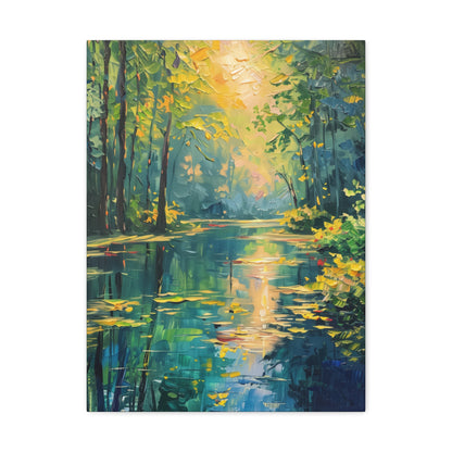 Lake in a Forest - Claude Monet Style Digital Print Canvas Gallery Wraps