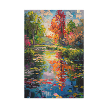 Pond in a Autumn Forest - Claude Monet Style Digital Print Canvas Gallery Wraps