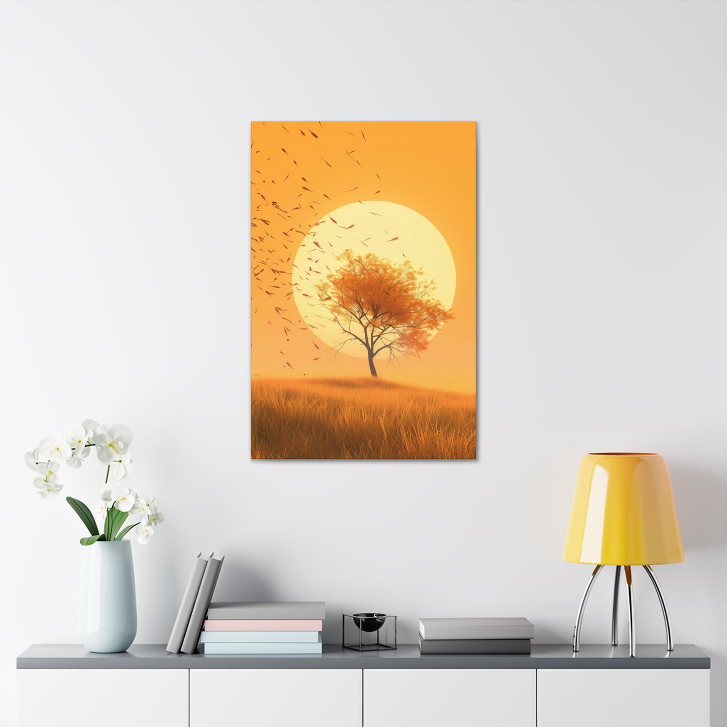 Tree in a Golden Sunset Digital Illustration Canvas Gallery Wraps