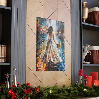 bride walking in street - Leonid Afremov Style Digital Print Canvas Gallery Wraps