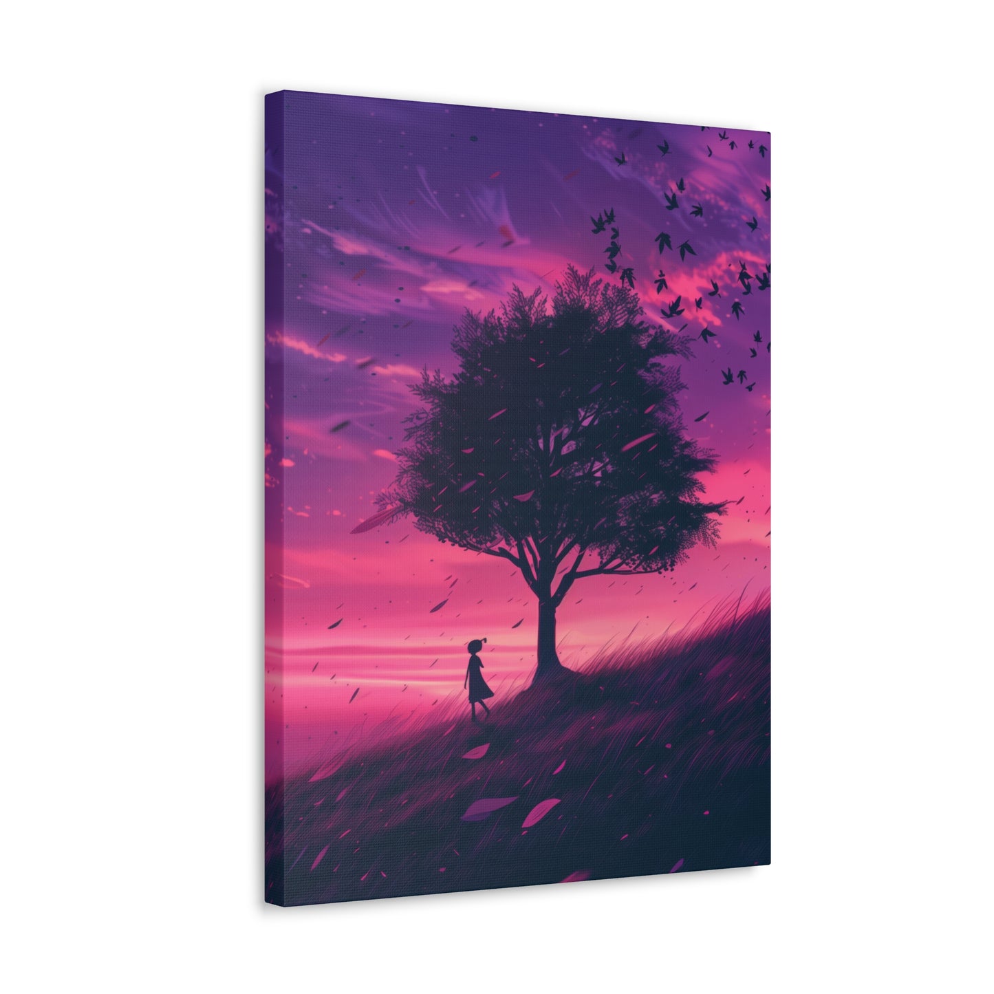 Tree in a Purple Sunset Digital Illustration Canvas Gallery Wraps