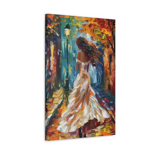 A girl walking in the streets - Leonid Afremov Style Digital Print Canvas Gallery Wraps