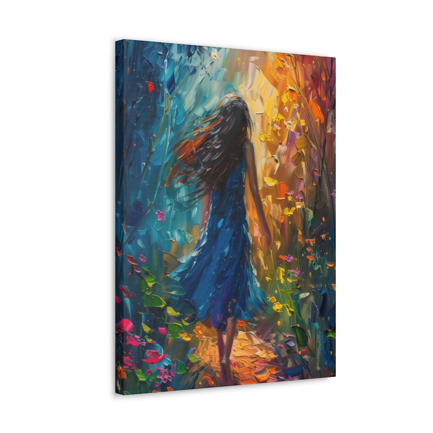 girl walking through trees Digital Oil Painting Print Canvas Gallery Wraps