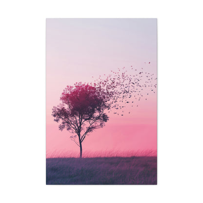 Tree in a Purple Sunset Digital Illustration Canvas Gallery Wraps