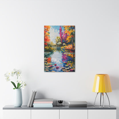 Pond in a Autumn Forest - Claude Monet Style Digital Print Canvas Gallery Wraps