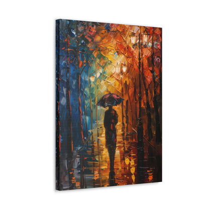 man walking in the street with umbrella - Leonid Afremov Style Digital Print Canvas Gallery Wraps