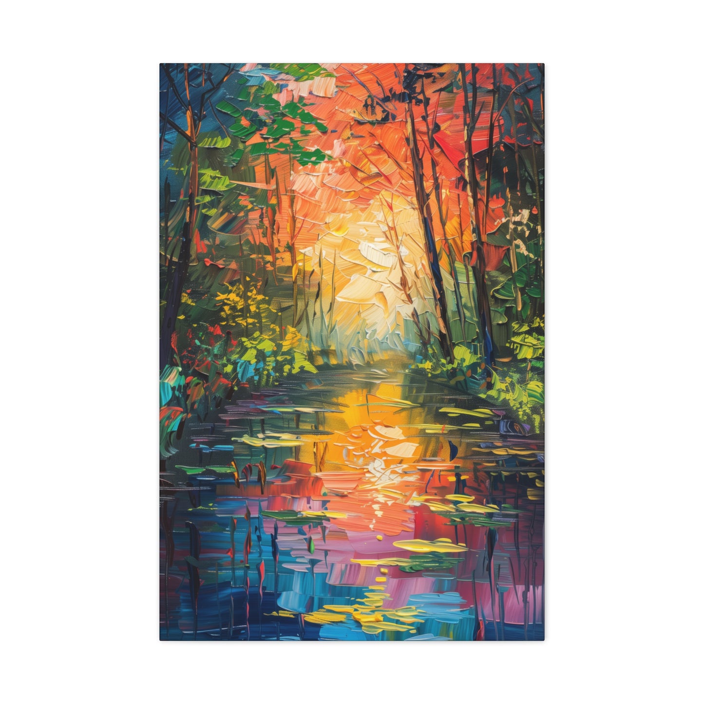 Lake in a Autumn Forest - Claude Monet Style Digital Print Canvas Gallery Wraps