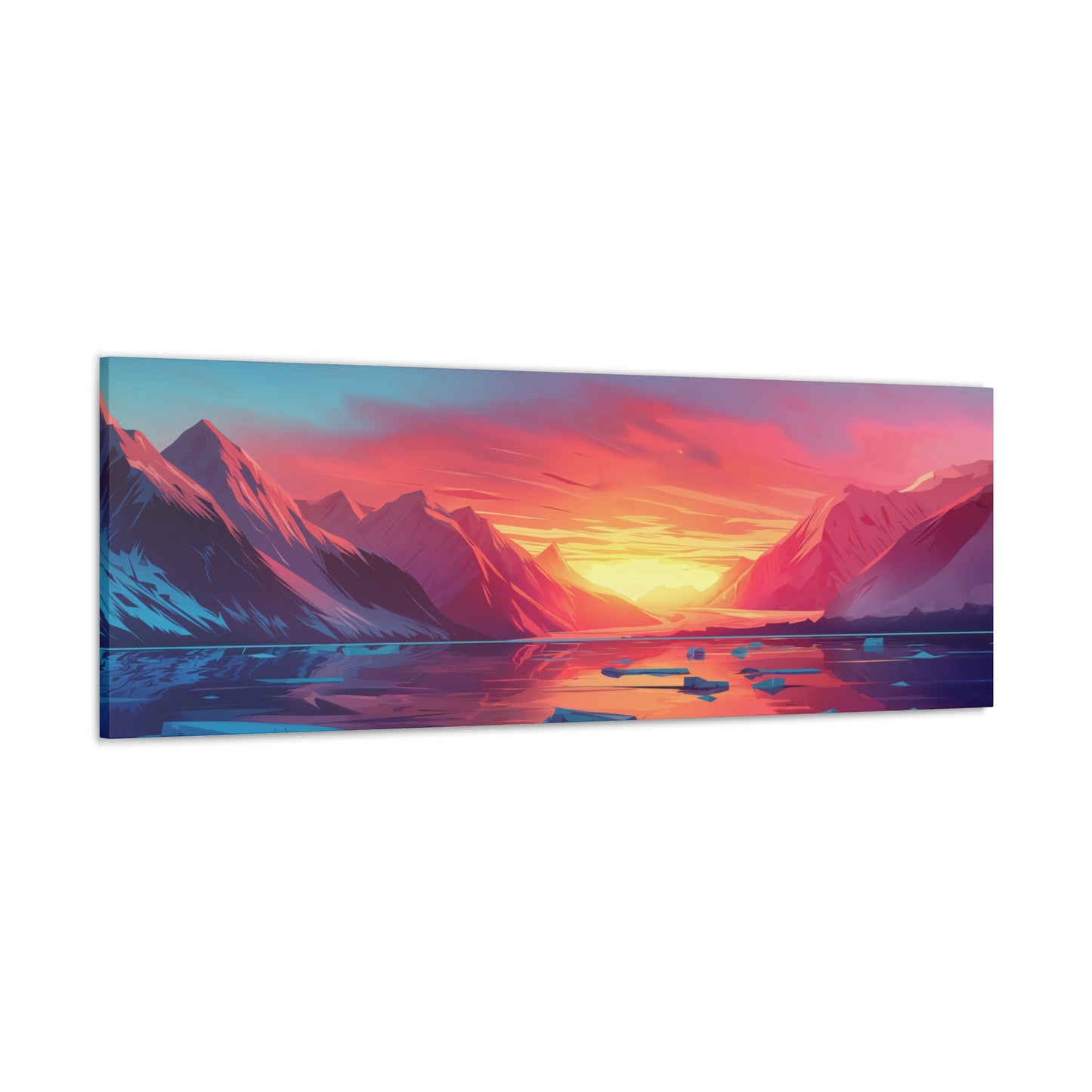 Snowy Mountain Evening in Antarctica - Digital Landscape Illustration Panorama Canvas Gallery Wraps