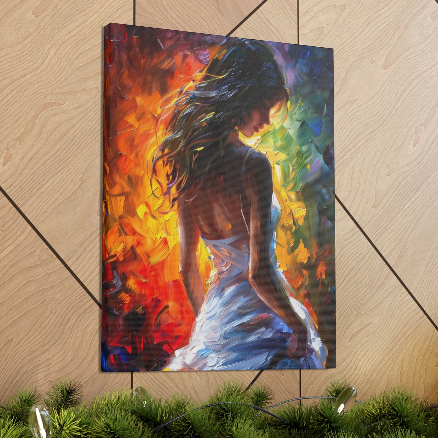 Lady in White Dress - Leonid Afremov Style Digital Oil Painting Canvas Gallery Wraps