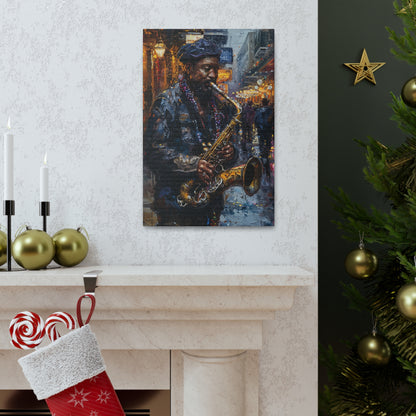 Man Playing Horn on the Street - Rembrandt Style Digital Oil Painting Canvas Gallery Wraps