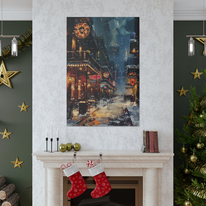 Christmas Time Downtown Street Corner - Rembrandt Style Digital Oil Painting Canvas Gallery Wraps