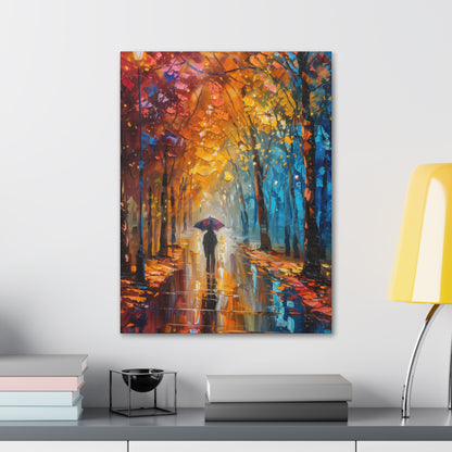 man walking through forest road with umbrella - Leonid Afremov Style Digital Print Canvas Gallery Wraps