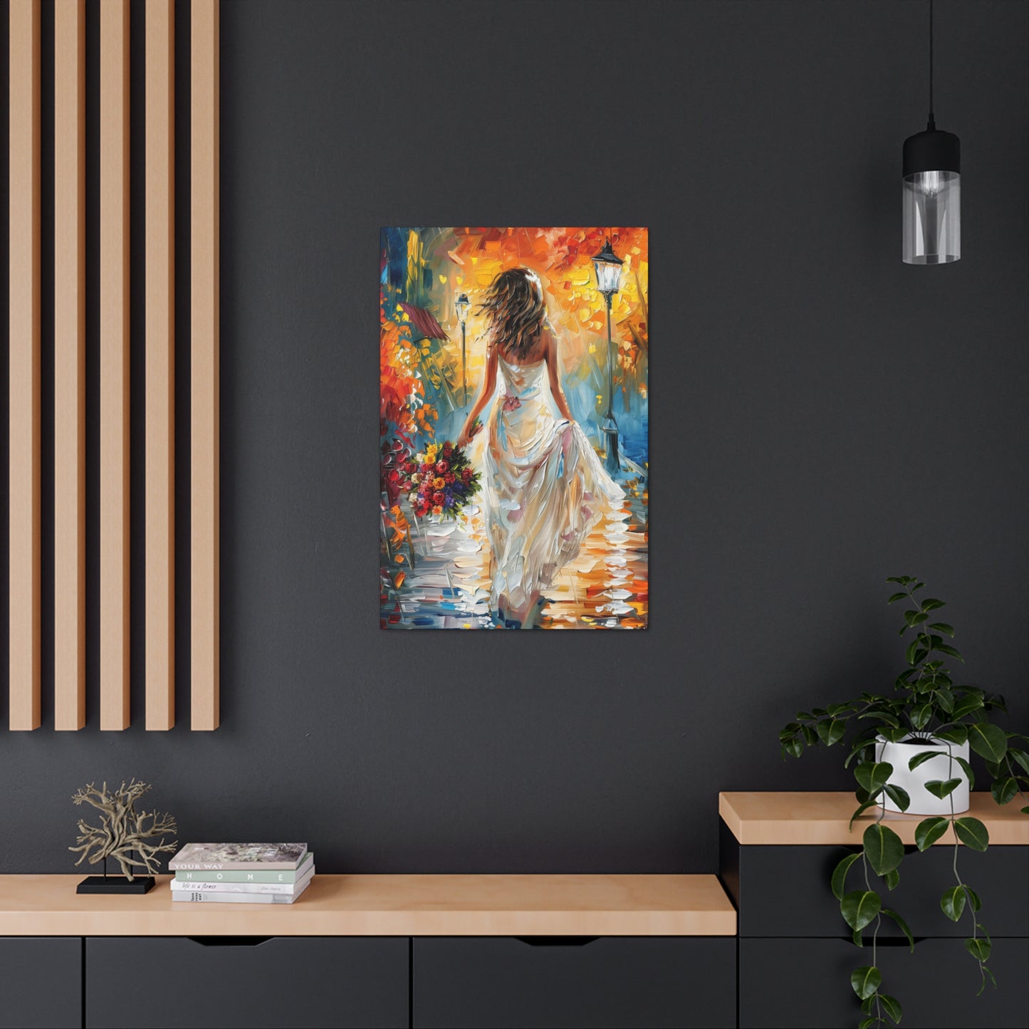 bride walking in the streets - Leonid Afremov Style Digital Print Canvas Gallery Wraps