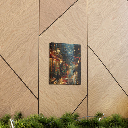 Christmas Time Downtown Street Corner - Rembrandt Style Digital Oil Painting  Canvas Gallery Wraps