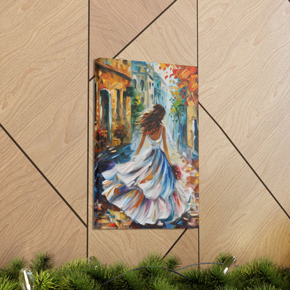 Bride walking in the medieval streets - Leonid Afremov Style Digital Print Canvas Gallery Wraps