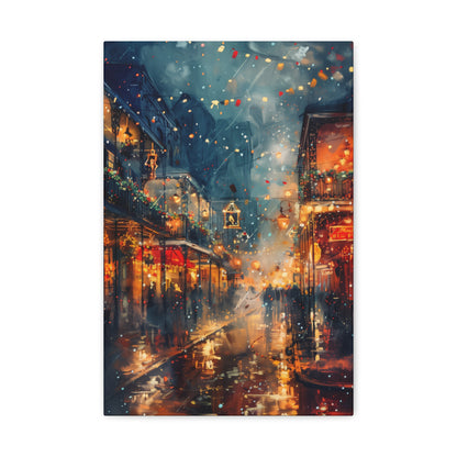 Christmas Street Corner in Downtown - Rembrandt Style Digital Oil Painting  Canvas Gallery Wraps