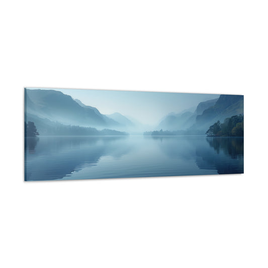 Lake Landscape with Mountains - Morning Mist Panorama Canvas Gallery Wraps