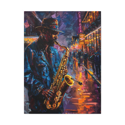 Man Playing Horn on the Street - Rembrandt Style Digital Oil Painting Canvas Gallery Wraps