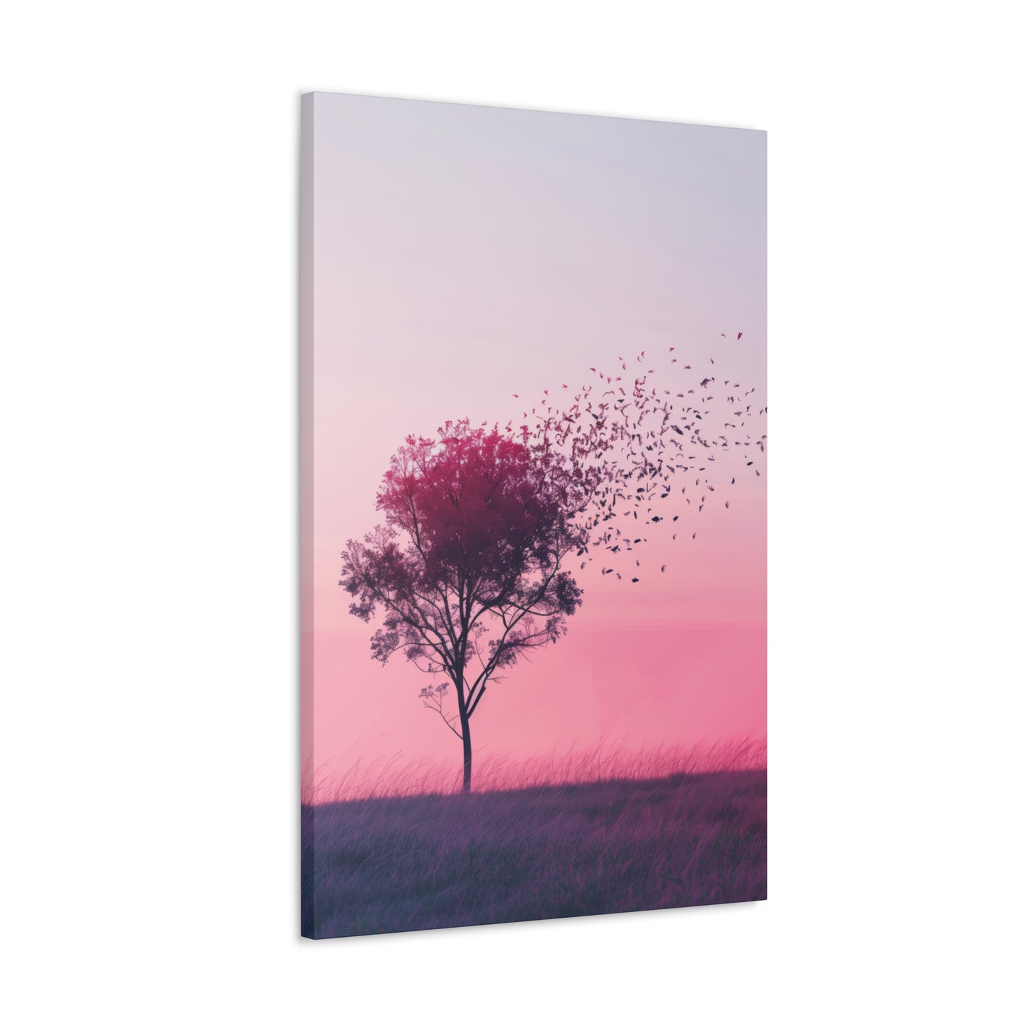 Tree in a Purple Sunset Digital Illustration Canvas Gallery Wraps