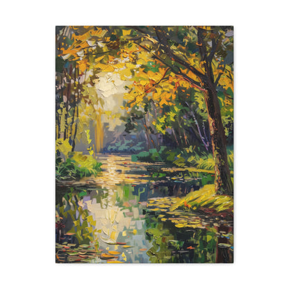 River in a Forest - Claude Monet Style Digital Print Canvas Gallery Wraps