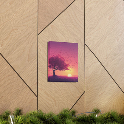 Tree in a Purple Sunset Digital Illustration Canvas Gallery Wraps