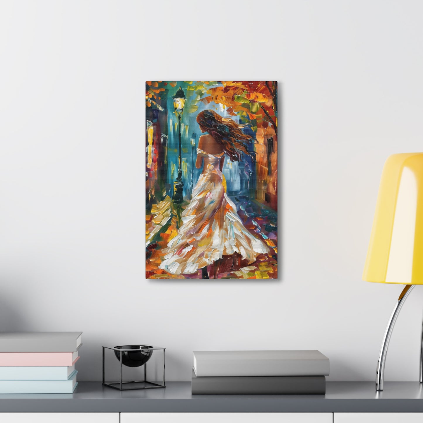 A girl walking in the streets - Leonid Afremov Style Digital Print Canvas Gallery Wraps