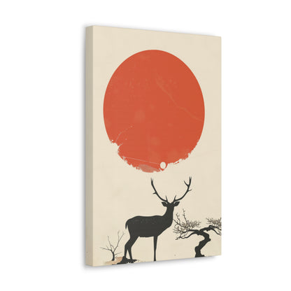 Deer and Sun - Takeshi Kitano Style Digital Illustration Canvas Gallery Wraps