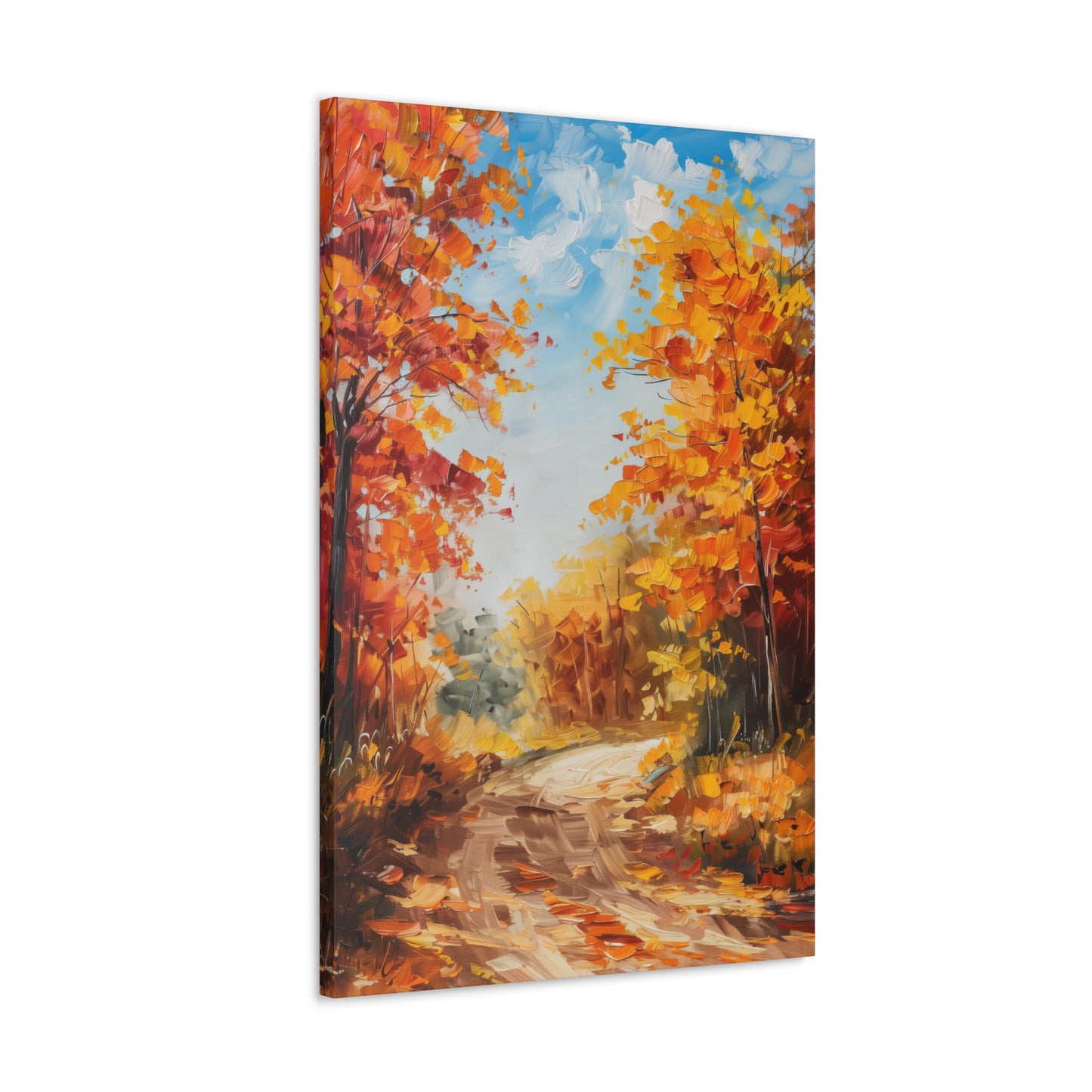 Road Through Autumn Forest - Leonid Afremov Style Oil Painting Canvas Gallery Wraps