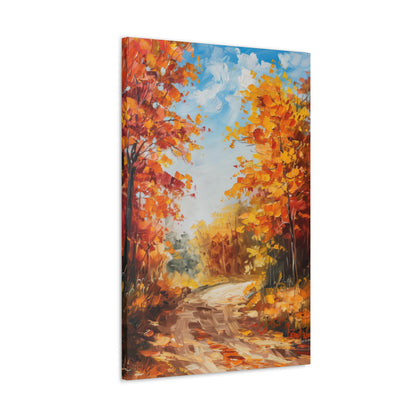 Road Through Autumn Forest - Leonid Afremov Style Oil Painting Canvas Gallery Wraps