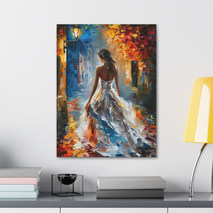 Bride walking in the streets - Leonid Afremov Style Digital Print Canvas Gallery Wraps