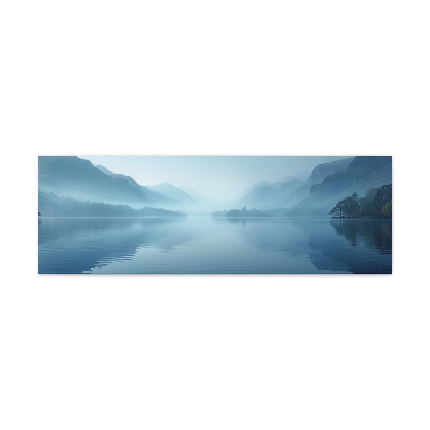 Lake Landscape with Mountains - Morning Mist Panorama Canvas Gallery Wraps