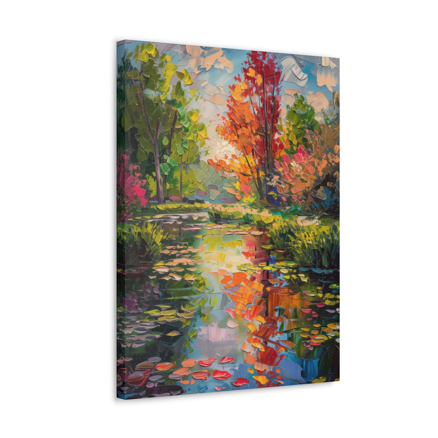 Pond in a Autumn Forest - Claude Monet Style Digital Print Canvas Gallery Wraps