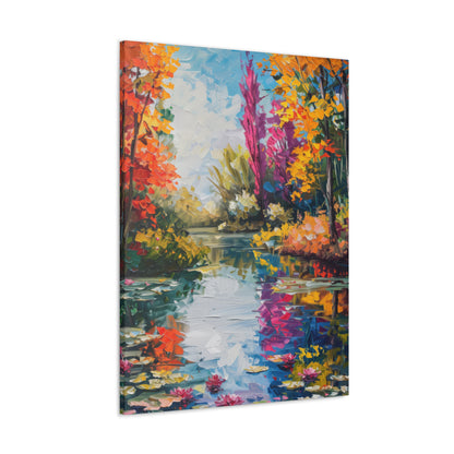 Pond in a Autumn Forest - Claude Monet Style Digital Print Canvas Gallery Wraps