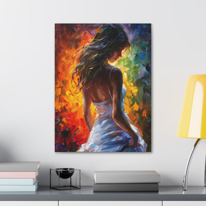 Lady in White Dress - Leonid Afremov Style Digital Oil Painting Canvas Gallery Wraps