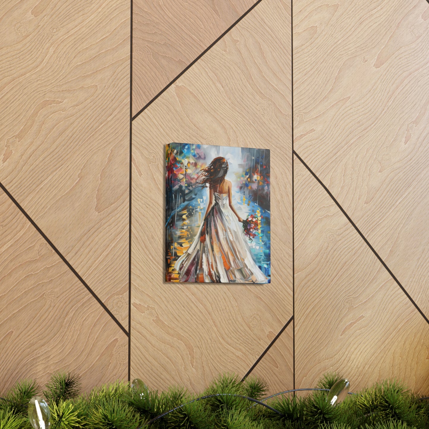 bride walking in street - Leonid Afremov Style Digital Print Canvas Gallery Wraps