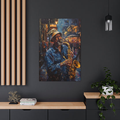 Man Playing Horn on the Street - Rembrandt Style Digital Oil Painting Canvas Gallery Wraps