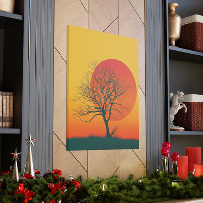 leafless tree in a Golden Sunset Digital Illustration Canvas Gallery Wraps