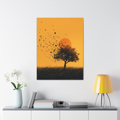 Leafless Tree in a Golden Sunset Digital Illustration Canvas Gallery Wraps