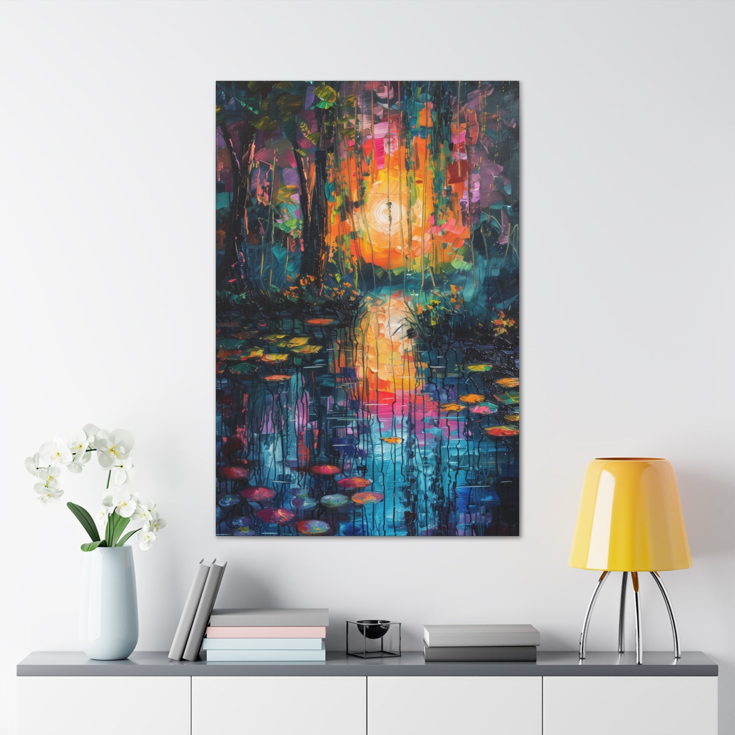 Lake in a Autumn Forest - Claude Monet Style Digital Print Canvas Gallery Wraps